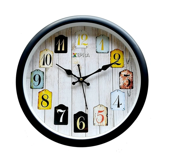 XIPRA 12 Inch Round Stylish Wall Clock For Home, Living Room, Bedroom & Office | Quartz Wall Clock (4077 (Black))