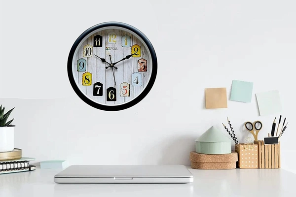 XIPRA 12 Inch Round Stylish Wall Clock For Home, Living Room, Bedroom & Office | Quartz Wall Clock (4077 (Black))