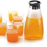GIRNES Premium Round Jug with Glass Set of 6 Pcs - Unbreakable Plastic 2 Liter Jug with Lid and Handle, Kitchen Accessories Items, Perfect for Your Favorite Beverage Juice, Water, Dining Table Serve