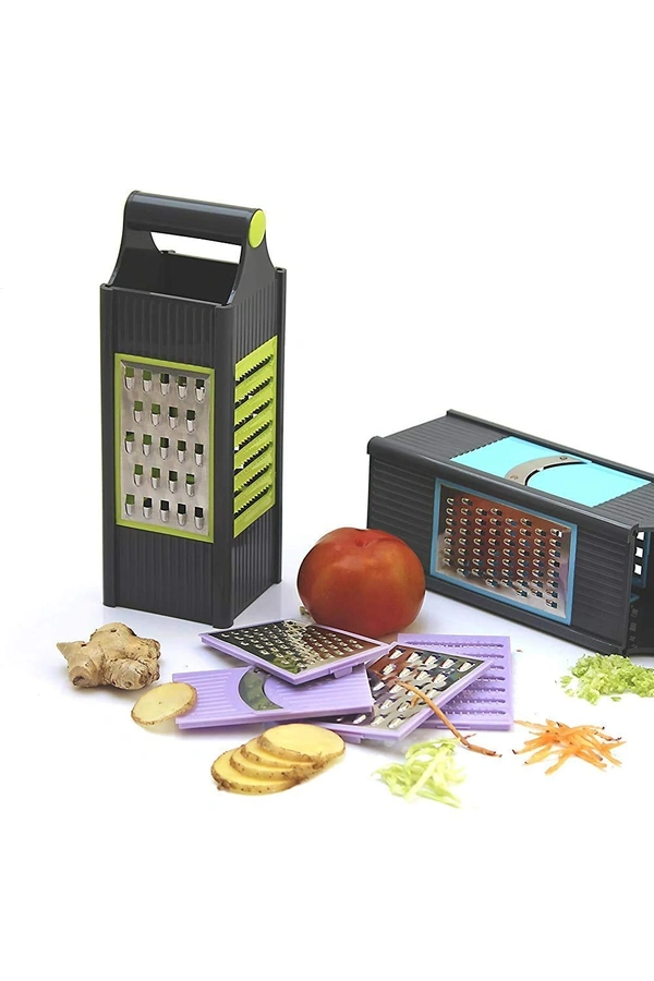 GIRNES Stainless Still 4 in 1 Multi Functional Vegetable and Fruit Grater & Slicer Chopper with 4 Blades, Multicolor