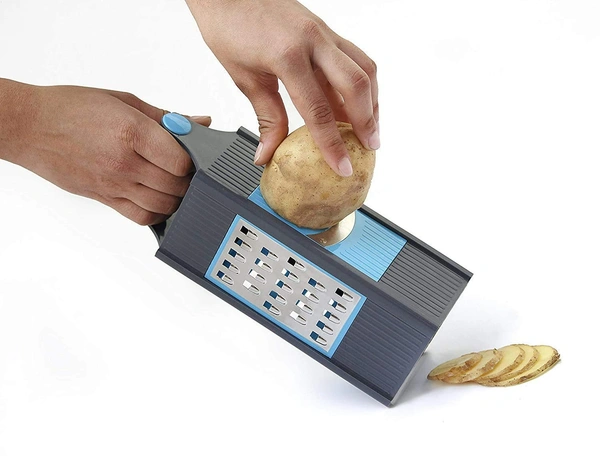 GIRNES Stainless Still 4 in 1 Multi Functional Vegetable and Fruit Grater & Slicer Chopper with 4 Blades, Multicolor