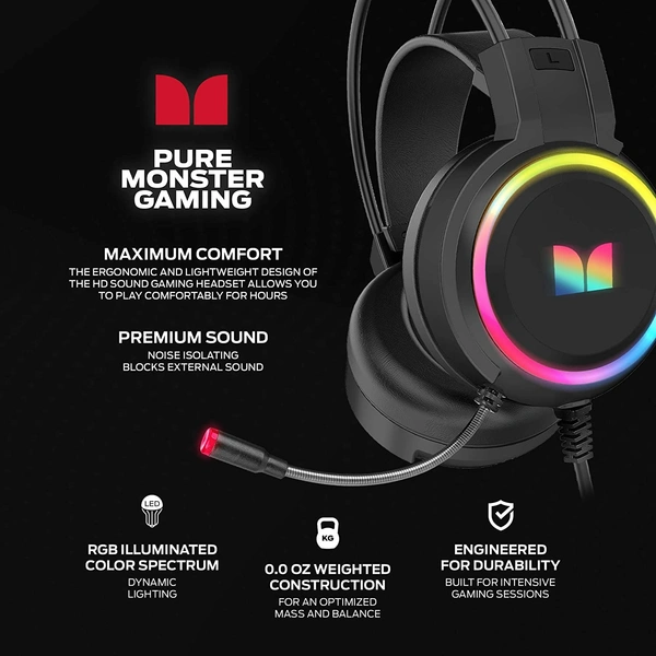 Seekart Premium Monster Over-The-Ear Gaming Headeset with Noise Isolation and LED Lighting Effects for PS4, Xbox One, Laptop, PC, and Android Phones (Black)