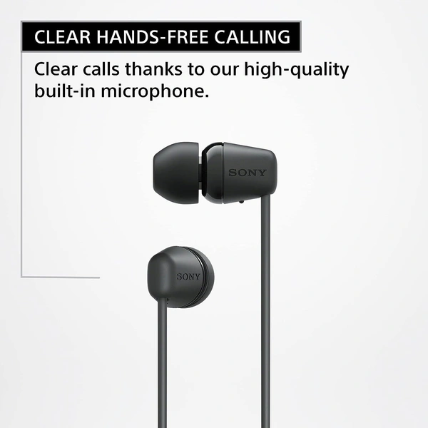 Sony WI-C100 Wireless Headphones with Customizable Equalizer for Deep Bass & 25 Hrs Battery, DSEE-Upscale, Splash Proof, 360RA, Fast Pair, in-Ear Bluetooth Headset with mic for Phone Calls (Black)