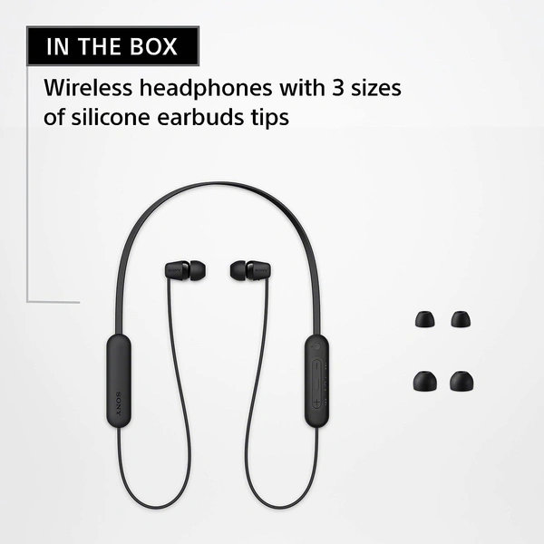 Sony WI-C100 Wireless Headphones with Customizable Equalizer for Deep Bass & 25 Hrs Battery, DSEE-Upscale, Splash Proof, 360RA, Fast Pair, in-Ear Bluetooth Headset with mic for Phone Calls (Black)