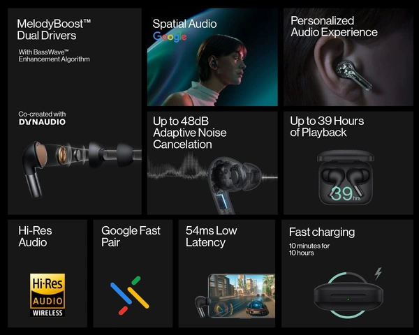 OnePlus Buds Pro 2 Bluetooth Truly Wireless in Ear Earbuds with Spatial Audio Dynamic Head Tracking,co-Created with Dynaudio,Upto 48dB Adaptive Noise Cancellation,Upto 40Hrs Battery[Obsidian Black]