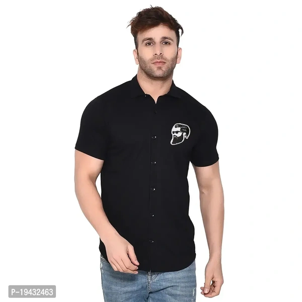 Tfurnish Black Cotton Blend Solid Short Sleeves Casual Shirts For Men - L