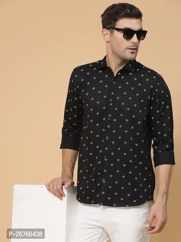 Stylish Cotton Printed Black Long Sleeves Shirt For Men