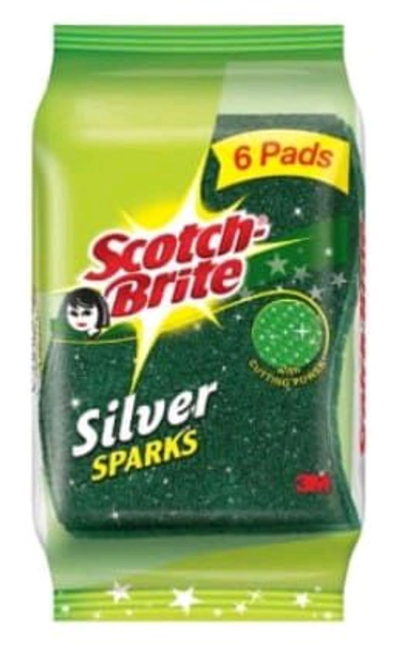 Scotch Briten Silverspark Scrub Pad 4x2.75 cm. 1pack(6pcs.)