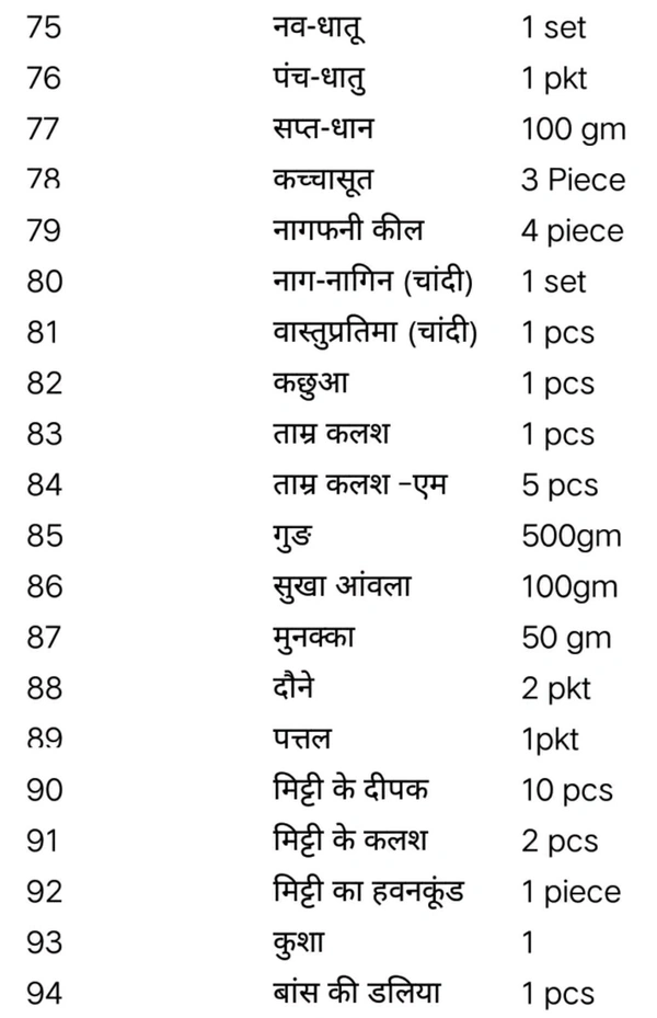 गृह -प्रवेश पूजा सामग्री संग्रह (सामान्य )