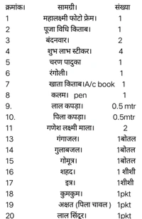 दीपावली पूजन सामग्री संग्रह- (लक्ष्मी पूजन)