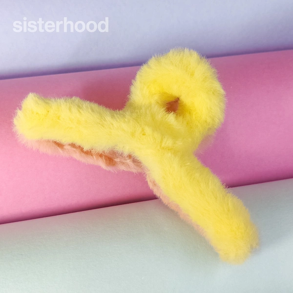 Sisterhood Imported korean Furry Hair Claw Clips,Large Fuzzy Hair Claw, C31005 - yellow n orange