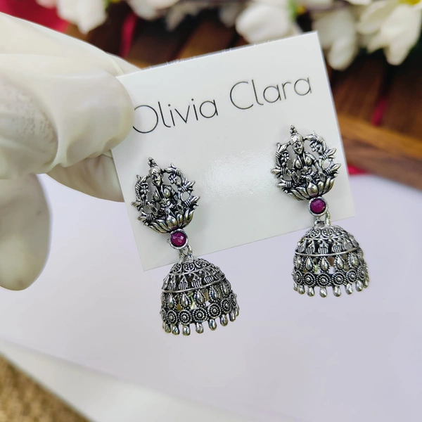 Sisterhood Silver Jhumkas 6010 - Red