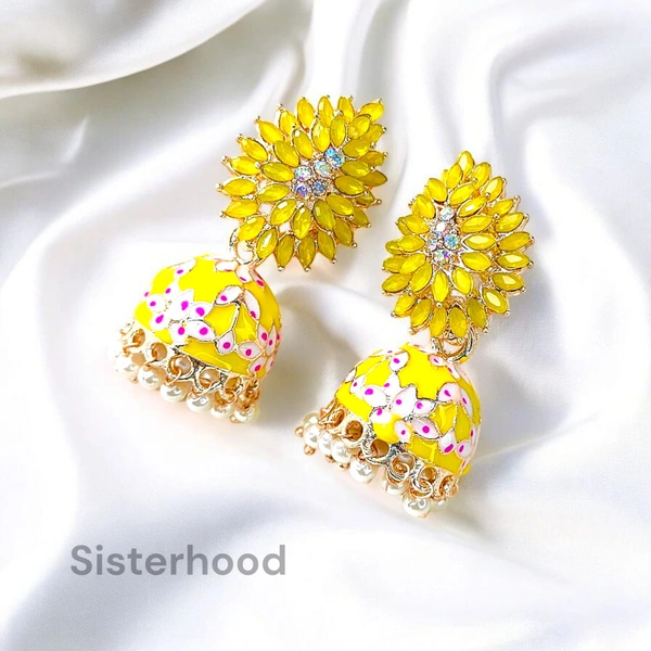 Sisterhood Meenakari crystal jhumkas 8