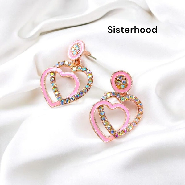 Sisterhood Premium Dual Heart Earring7 - Carousel Pink