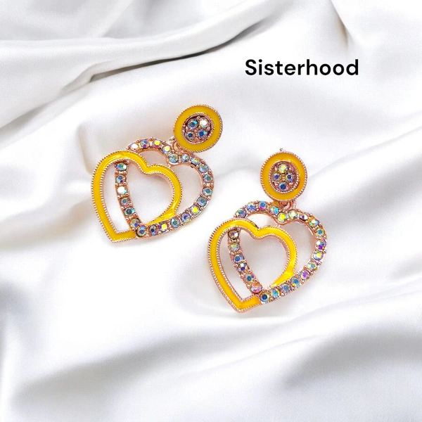 Sisterhood Premium Dual Heart Earring10 - Yellow