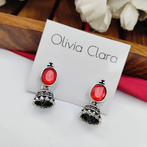 Sisterhood Silver Jhumka 11 - Red