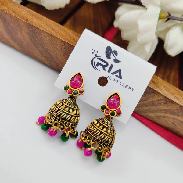 Sisterhood Golden  Jhumka 3 - Hollywood Cerise