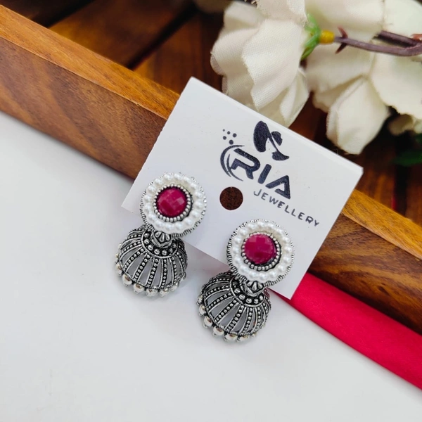 Sisterhood silver  Jhumkas10 - Maroon