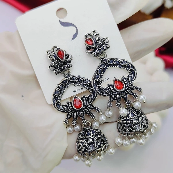 Sisterhood German Silver Jhumka 8 - Red
