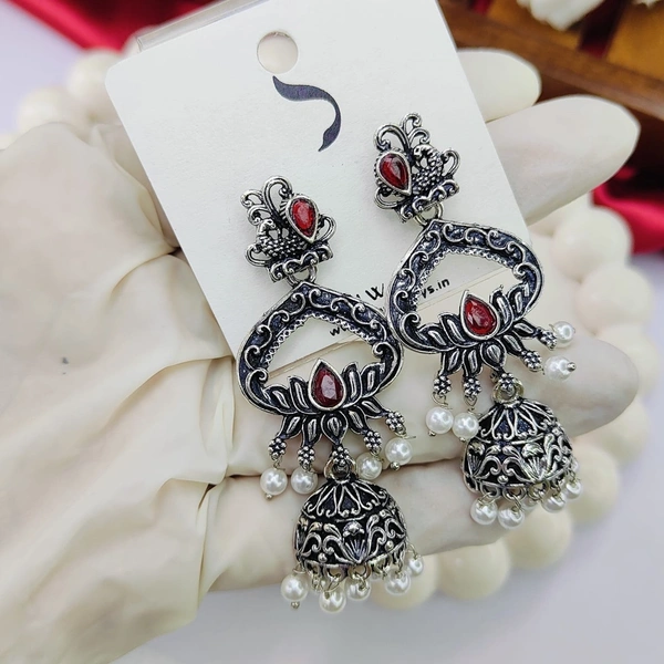 Sisterhood German Silver Jhumka 11 - Maroon
