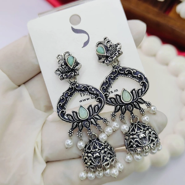 Sisterhood German Silver Jhumka 1 - Snowy Mint