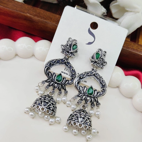 Sisterhood German Silver Jhumka 5 - Pine Green