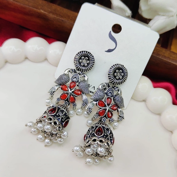 Sisterhood German Silver Jhumka 7 - Red