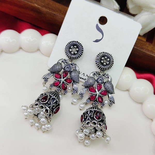 Sisterhood German Silver Jhumka 12 - Maroon