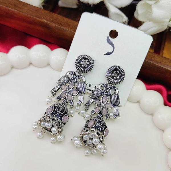 Sisterhood German Silver Jhumka 5 - Lavender blush