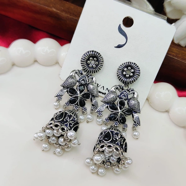 Sisterhood German Silver Jhumka 3 - Black