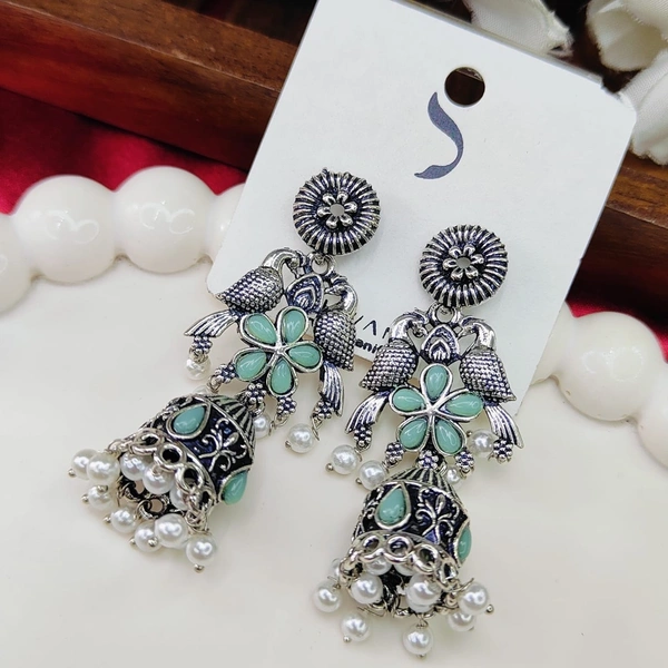 Sisterhood German Silver Jhumka 8 - Jungle Mist