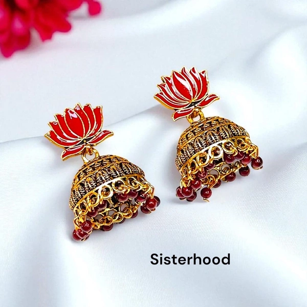 Lotus Jhumka 12 - Maroon