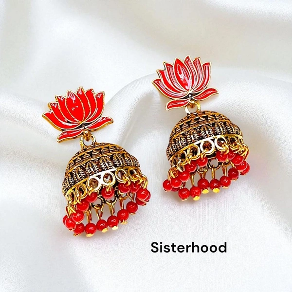 Lotus Jhumka 8 - Red