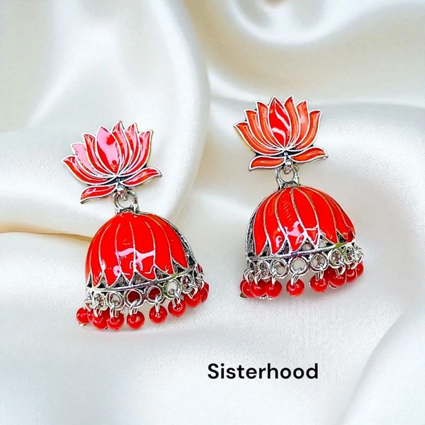 Lotus Jhumka 7 - Red