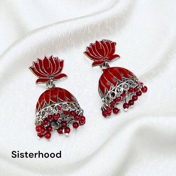 Lotus Jhumka 4 - Maroon