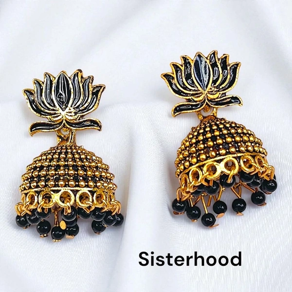 Lotus Jhumka 6 - Black