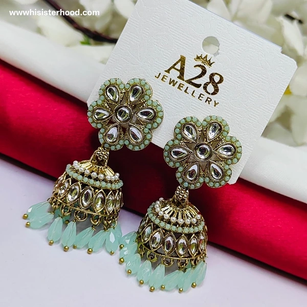 Flower Kundan Earring 7 - Snowy Mint