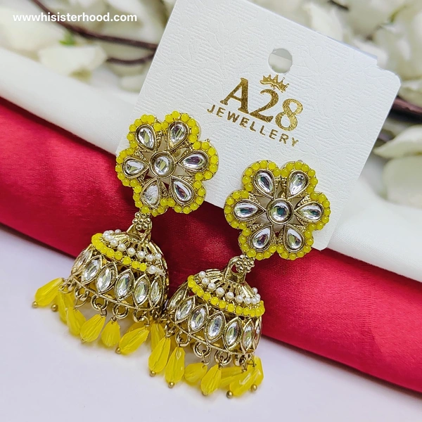 Flower Kundan Earring 4 - Yellow