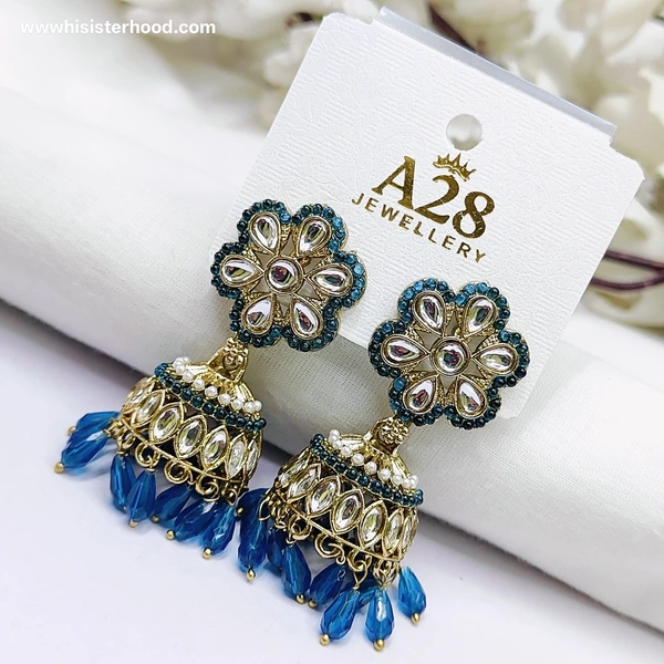 Flower Kundan Earring 12 - Blue