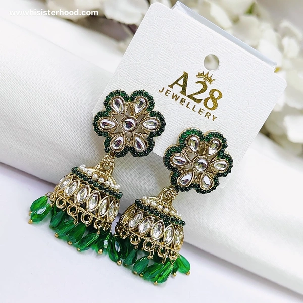 Flower Kundan Earring 5 - Dark Fern