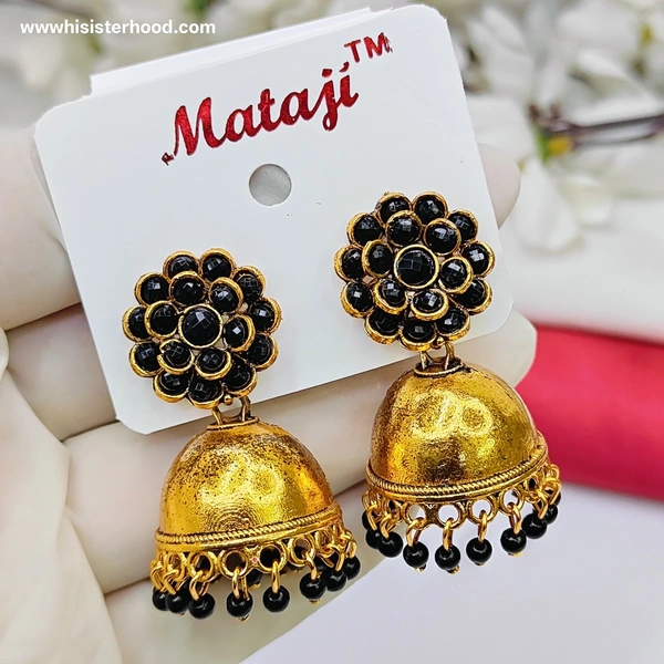 Flower  Jhumka 5 - Black