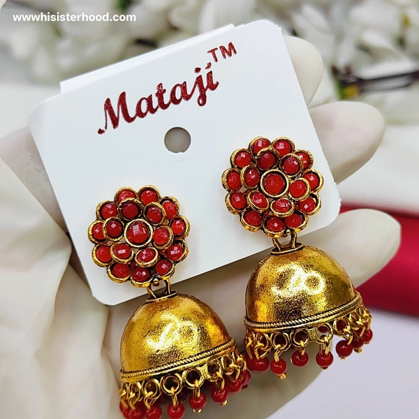 Flower  Jhumka 4 - Red