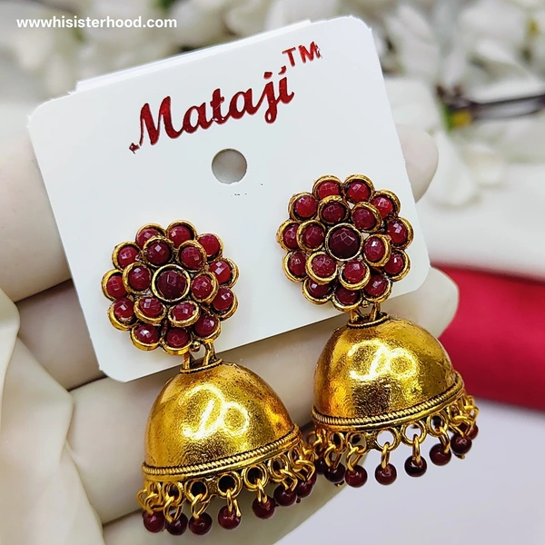 Flower  Jhumka 2 - Maroon
