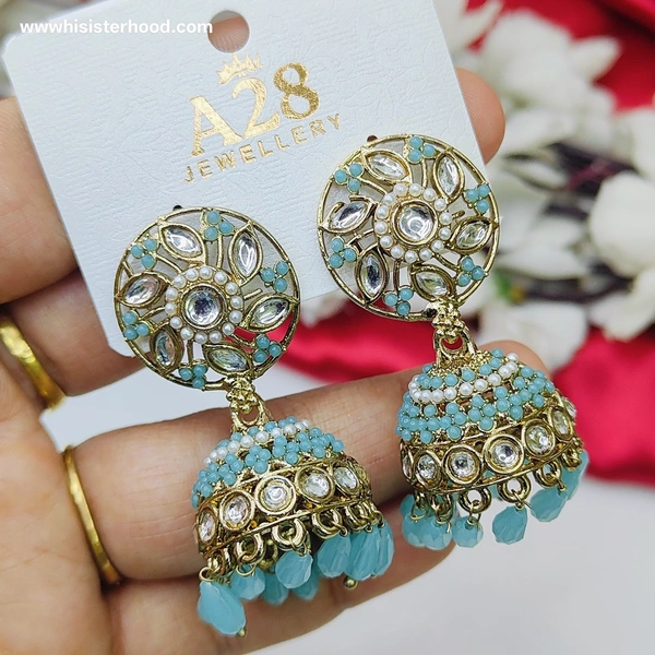 Kundan Jhumka4 - Turquoise
