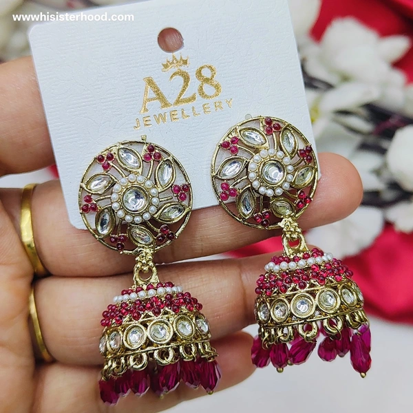 Kundan Jhumka2 - Fuchsia Pink