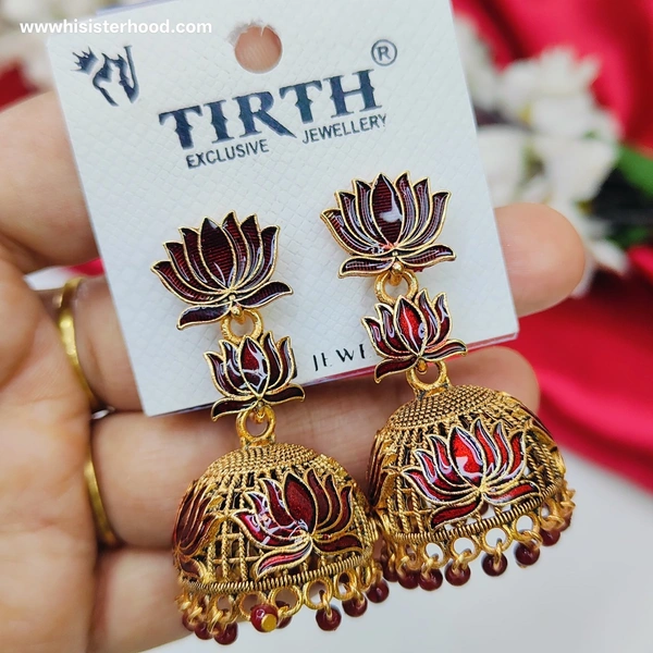 Lotus Jhumka4 - Red