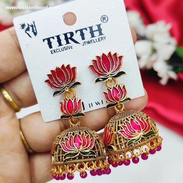 Lotus Jhumka6 - pink