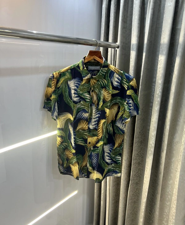  Christian Dior Green Floral Printed Premium Half Shirt