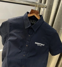 Essentials Fog Navy Blue Back Print Premium Half Shirt - Black, SIZ S -37 M-39 L-41 Xl-43 Xxl-45