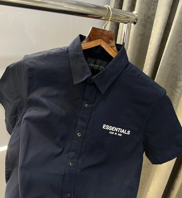 Essentials Fog Navy Blue Back Print Premium Half Shirt - Black, SIZ S -37 M-39 L-41 Xl-43 Xxl-45